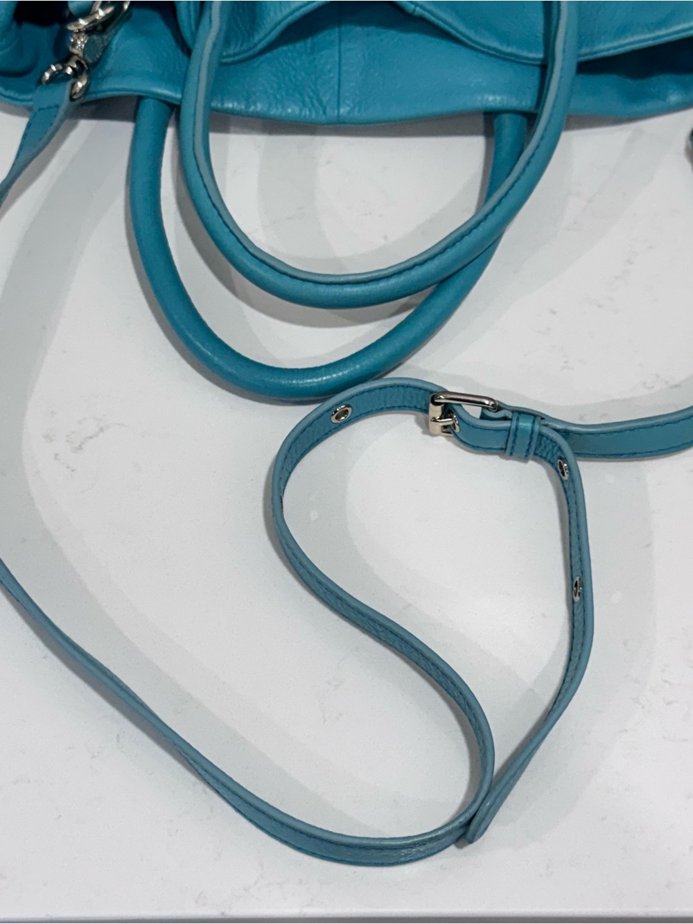 Marc by Marc Jacobs Classic Q Drawstring Leather Hobo Satchel Purse – Teal - Picture 10 of 16